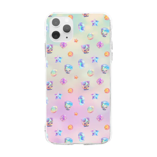 宝石猫◆お月さま★お星さま(虹雲ver.) Soft Clear Smartphone Case