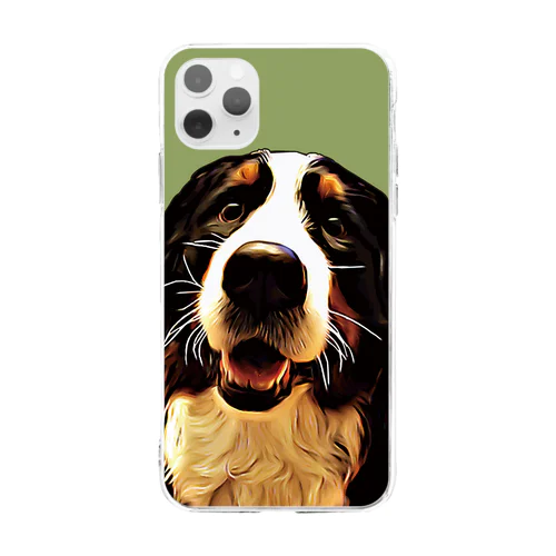 バーニーズマウンテンドッグ／Bernese Mountain Dog／カーキ／Khaki／001-04／ソフトクリアスマホケース Soft Clear Smartphone Case