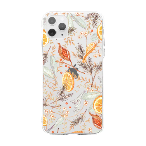 オレンジと花 Soft Clear Smartphone Case