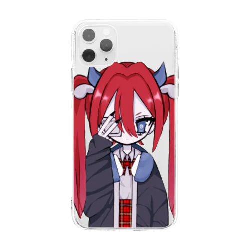 ドッド絵赤髪厨二ちゃん Soft Clear Smartphone Case