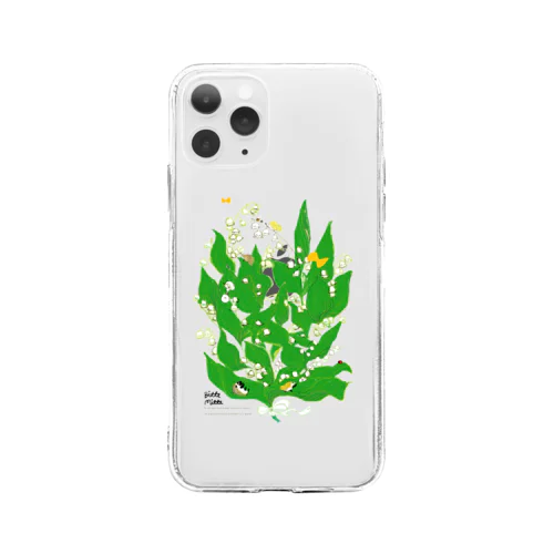 スズランとハリネズミ　iPhoneケース　花 Soft Clear Smartphone Case