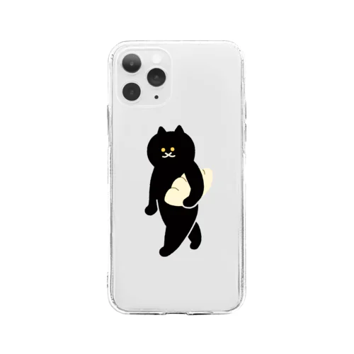 餃子をMacBookのように運ぶねこ Soft Clear Smartphone Case