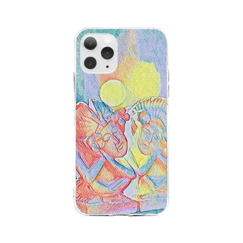 バリの石像スケッチ Soft Clear Smartphone Case