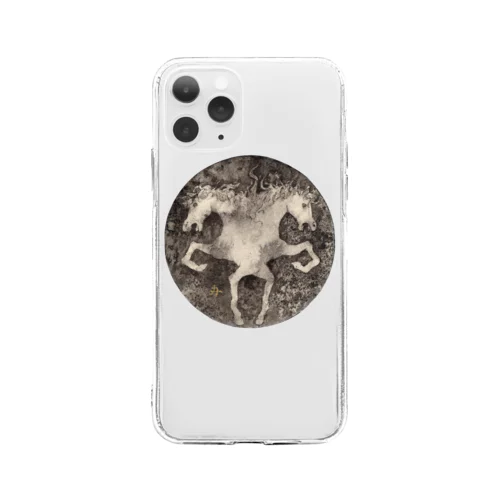 双頭馬　白　Double headed white horse  Soft Clear Smartphone Case