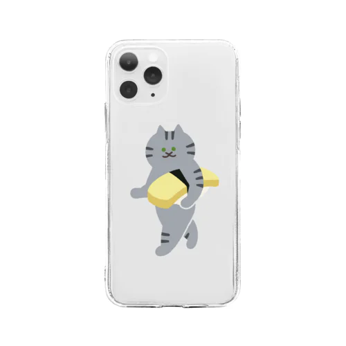 玉子の握り寿司をのんびり運ぶねこ Soft Clear Smartphone Case