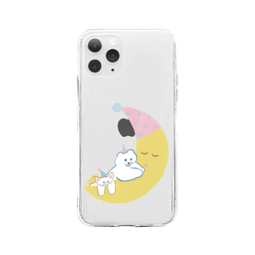 Moon light_ねことくま Soft Clear Smartphone Case