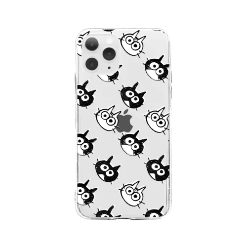 3猫柄(モノクロ) Soft Clear Smartphone Case