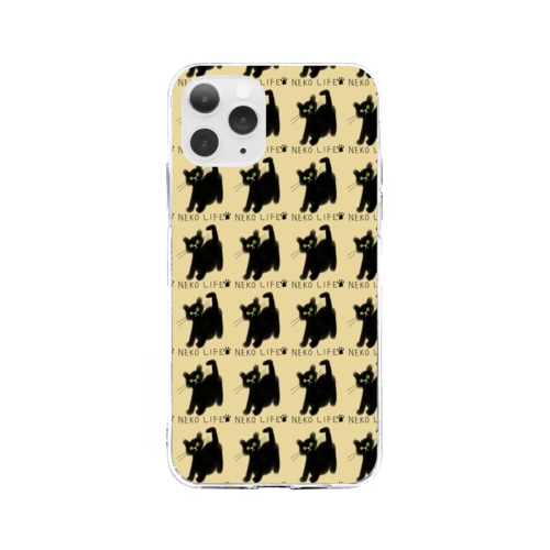 ネコライフ 青い瞳の黒猫 イエロー Soft Clear Smartphone Case