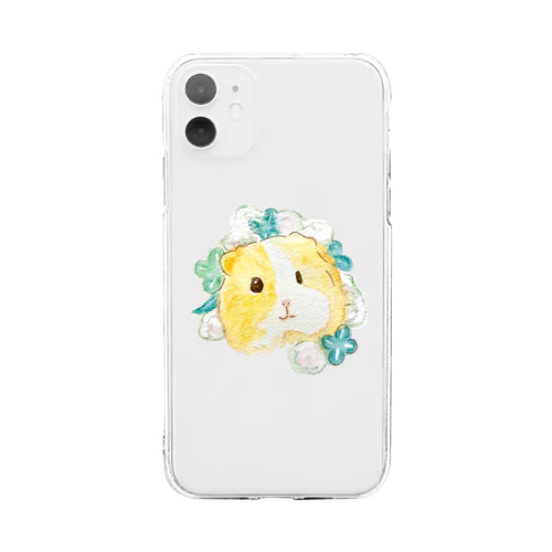 花とクローバーとモルモット Soft Clear Smartphone Case