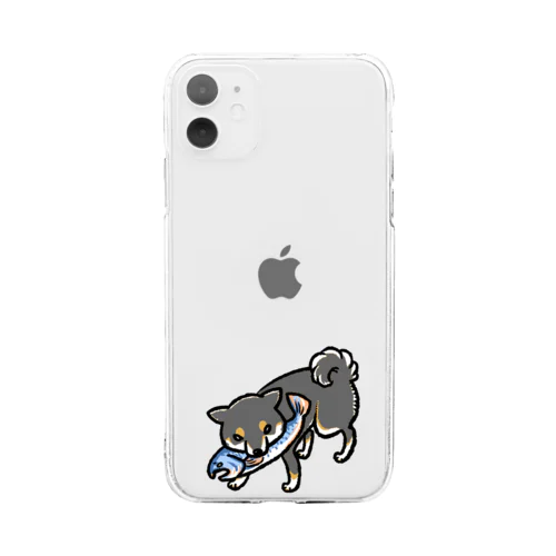 木彫りの熊風柴犬（黒柴） Soft Clear Smartphone Case