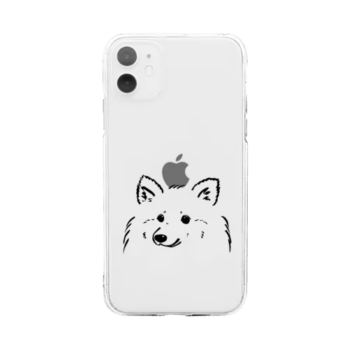 ふわふわ白わんこ🍎のせ(iPhone11ピッタリ) ソフトクリアスマホケース