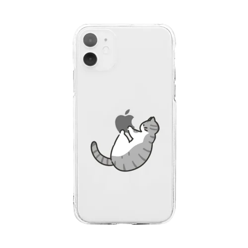 りんごにぶらさがるサバトラ白ねこ2 Soft Clear Smartphone Case