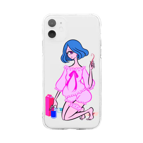 リモート飲み会単眼ちゃん Soft Clear Smartphone Case