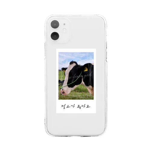 牛が好き(real&polaroid) Soft Clear Smartphone Case