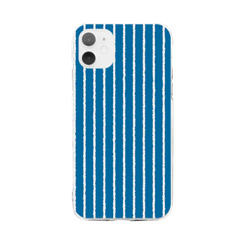 青と白の縦縞 Soft Clear Smartphone Case