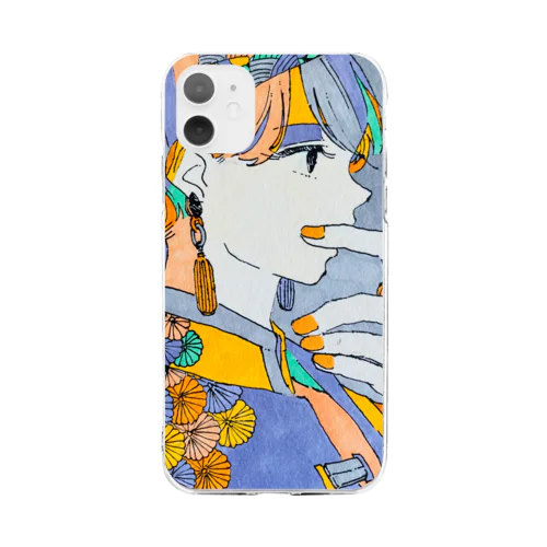 菊と椿 Soft Clear Smartphone Case