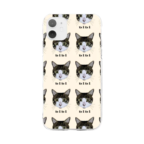 キャット フェイス more オフホワイト Soft Clear Smartphone Case