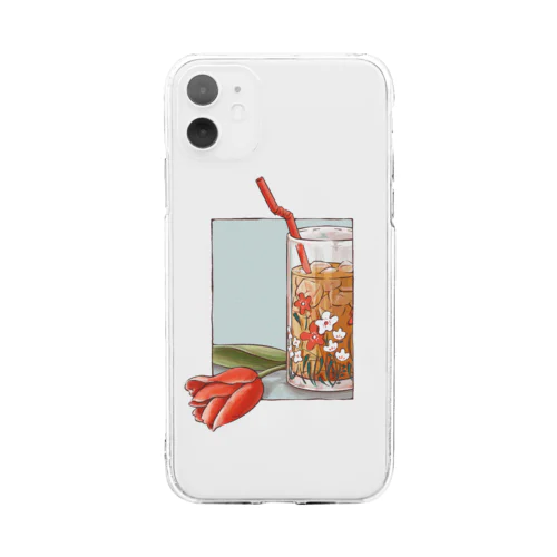 レトロなグラスとチューリップ Soft Clear Smartphone Case