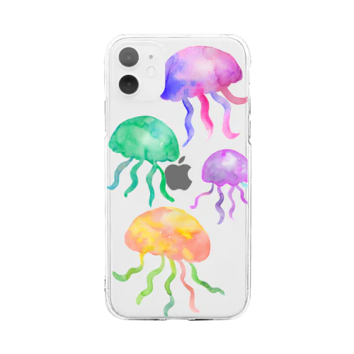 透明水彩クラゲのiphoneケース Soft Clear Smartphone Case