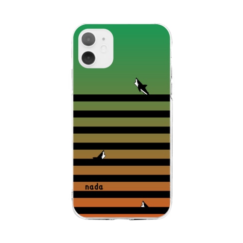 サメサメボーダー | オレンジと緑の虹色 Soft Clear Smartphone Case