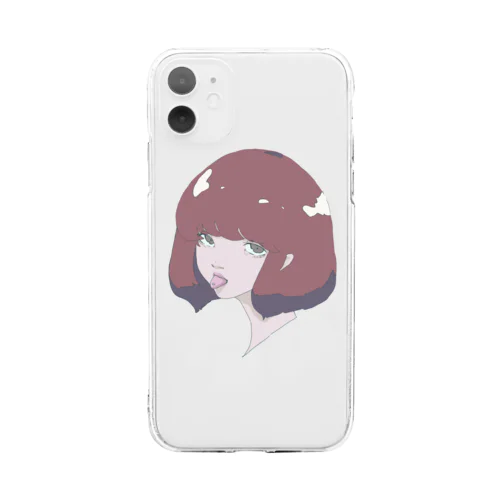 舌を出した女の子 Soft Clear Smartphone Case