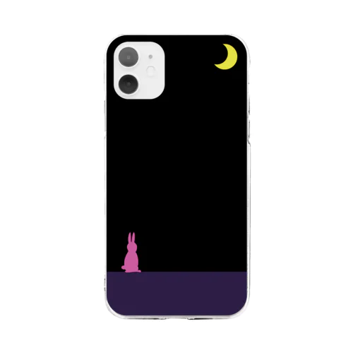 moon & pink rabbit Soft Clear Smartphone Case