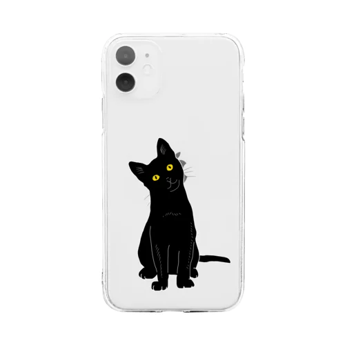 小首をかしげるあざとい黒猫ちゃん Soft Clear Smartphone Case