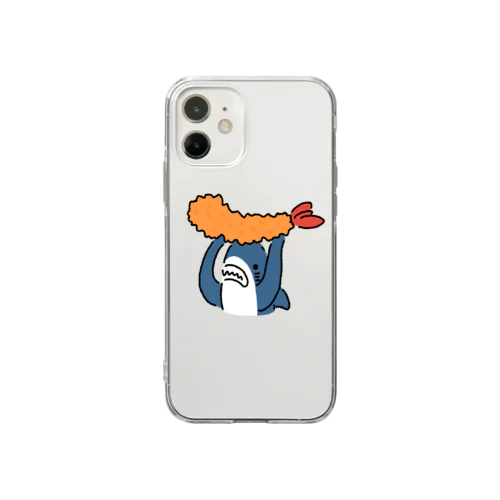 エビフライをぶつけようとするサメ Soft Clear Smartphone Case