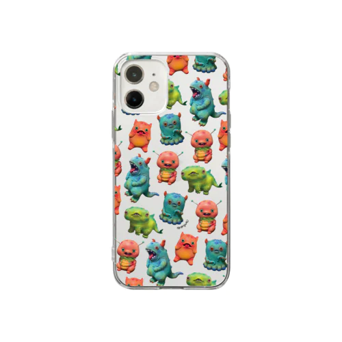 monyura monster(総柄) Soft Clear Smartphone Case