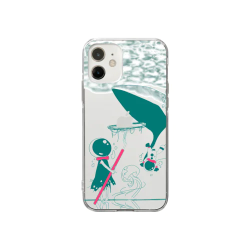 深海の少女 クラゲとクジラと仲良し Soft Clear Smartphone Case