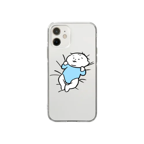 めり…(ブルー) Soft Clear Smartphone Case