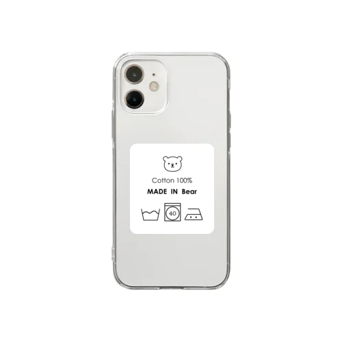 クマさんの洗濯表示 バックプリント Soft Clear Smartphone Case