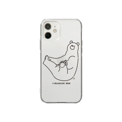 V字バランスするクマ(くろ) Soft Clear Smartphone Case