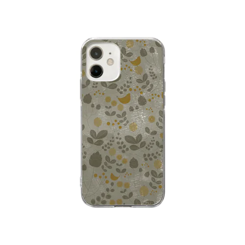 鳥と植物（グレー）ランダム Soft Clear Smartphone Case