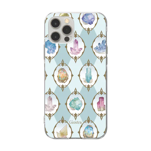 鉱物柄　白1 Soft Clear Smartphone Case