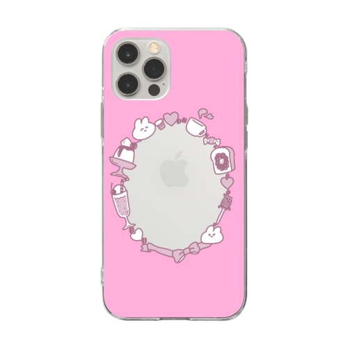 窓つき喫茶店うさちゃん ピンク Soft Clear Smartphone Case