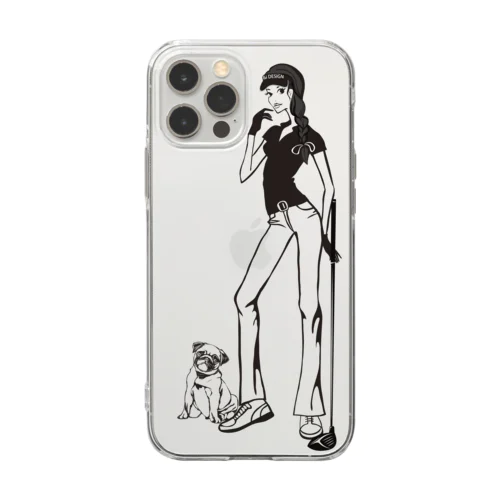 アンドアイデザイン　ゴルフ女子　パグ　ゴルフGIRL イラスト Soft Clear Smartphone Case