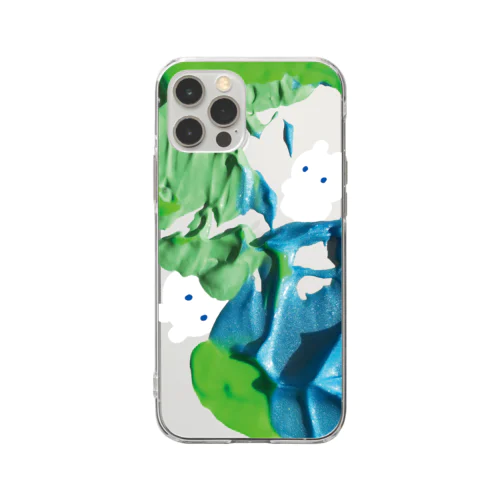 青と緑とうさぎ Soft Clear Smartphone Case
