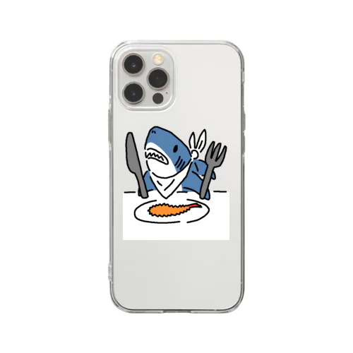 エビフライを食べようとするサメ Soft Clear Smartphone Case