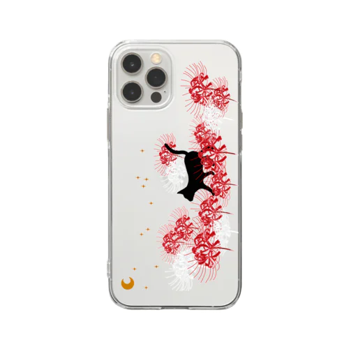 月と黒猫と彼岸花 Soft Clear Smartphone Case