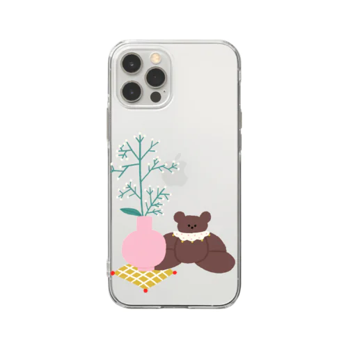 カスミソウとぬいぐるみ Soft Clear Smartphone Case