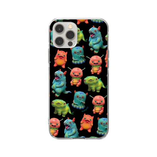 monyura monster(総柄ブラック)  Soft Clear Smartphone Case