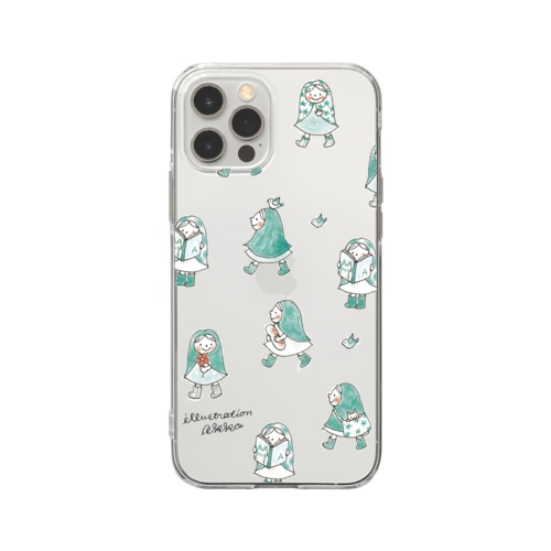 お散歩ずきんGreen Soft Clear Smartphone Case