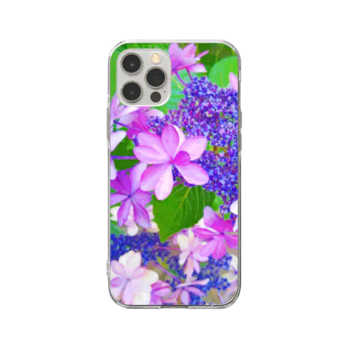 庭の紫陽花　手書きイラスト風写真 Soft Clear Smartphone Case