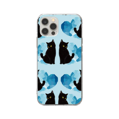 黒猫ハートたくさん Soft Clear Smartphone Case