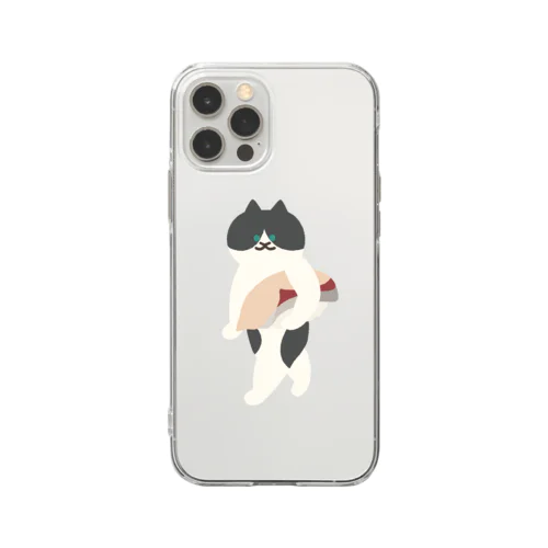 はまちの握り寿司を前のめりに運ぶねこ Soft Clear Smartphone Case