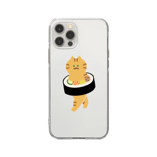 太巻きを自らに巻きつけて運ぶねこ Soft Clear Smartphone Case