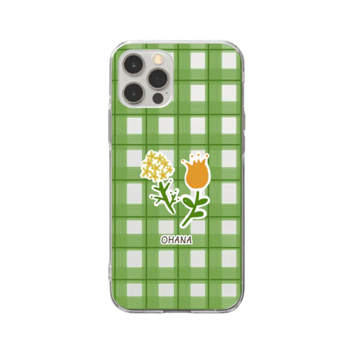 チェックお花 Soft Clear Smartphone Case