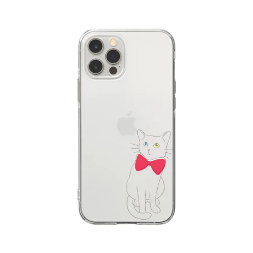 赤い蝶ネクタイのねこ（オッドアイ） Soft Clear Smartphone Case