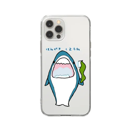 歯磨きをすすめるサメ(父 作) Soft Clear Smartphone Case